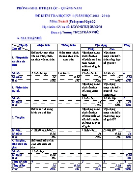 Đề kiểm tra học kỳ 1 (năm học 2013 - 2014) Môn Toán 8